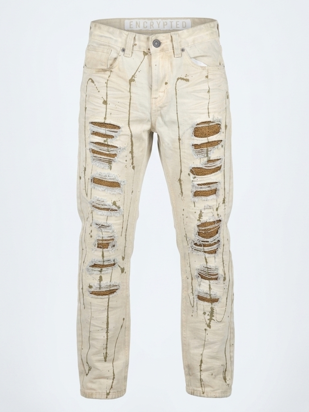 ENCRYPTED Distressed Paint Splatter Jeans - Size 32 - Streetwear‎ Edgy Grunge